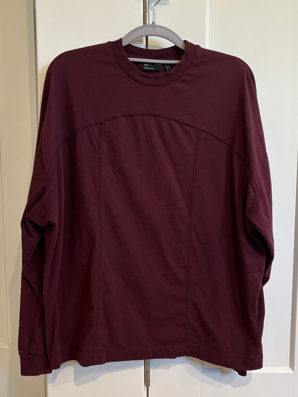 ASOS Design Men's Long-Sleeve Seamed Crewneck Tee - Burgundy. Size S